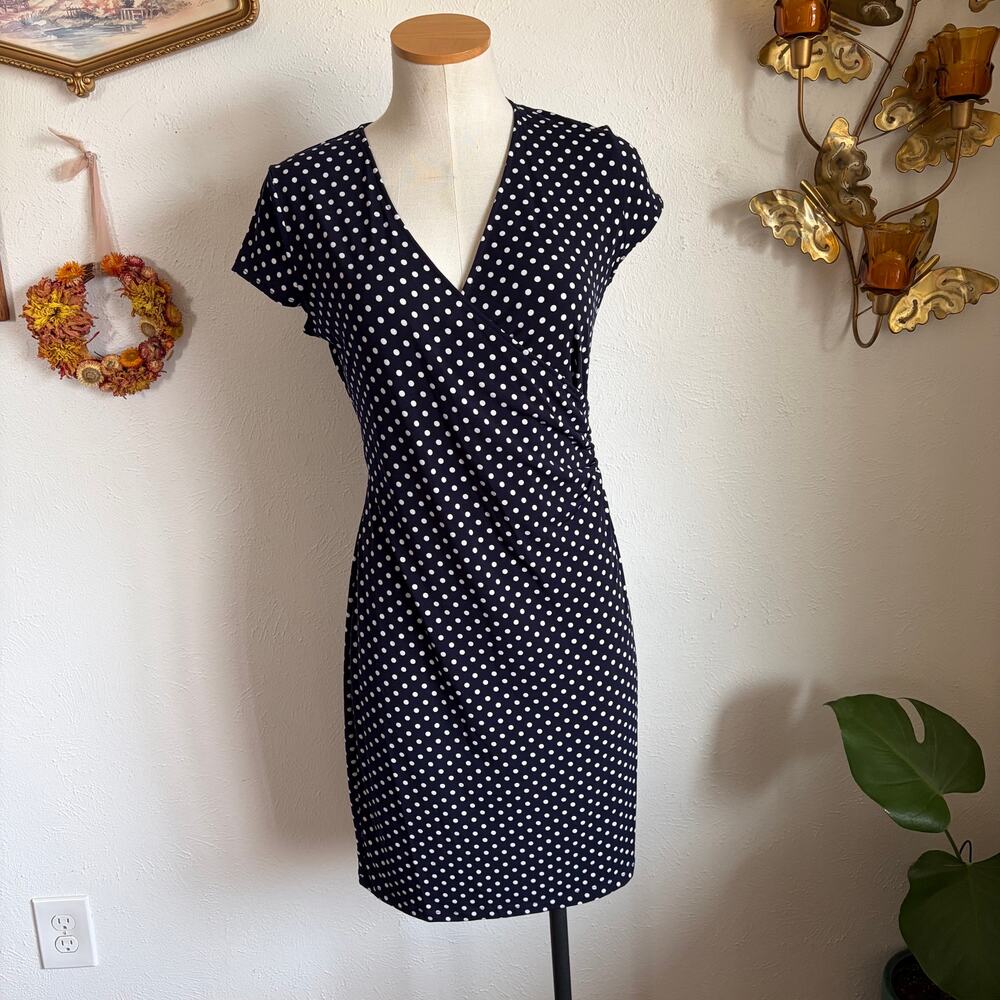 Jones New York Polka Dot Mini Dress size small navy white